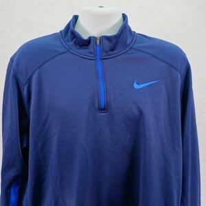 Nike Therma-Fit -XL- Men's Blue Fleece Lined 1/4 Zip Jacket Athleisure Polyester